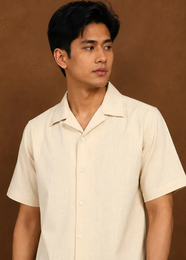 Beige_Linen_Short_Sleeve_Casual_Shirt_for_Men
