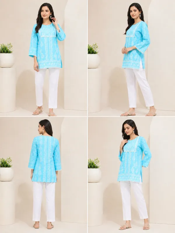 Sky_Blue_Printed_Short_Kurti_for_Women