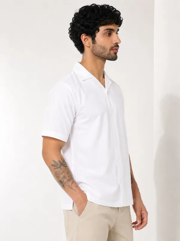 White___Polo_Collar_Half_Sleeve_Shirt_for_Men