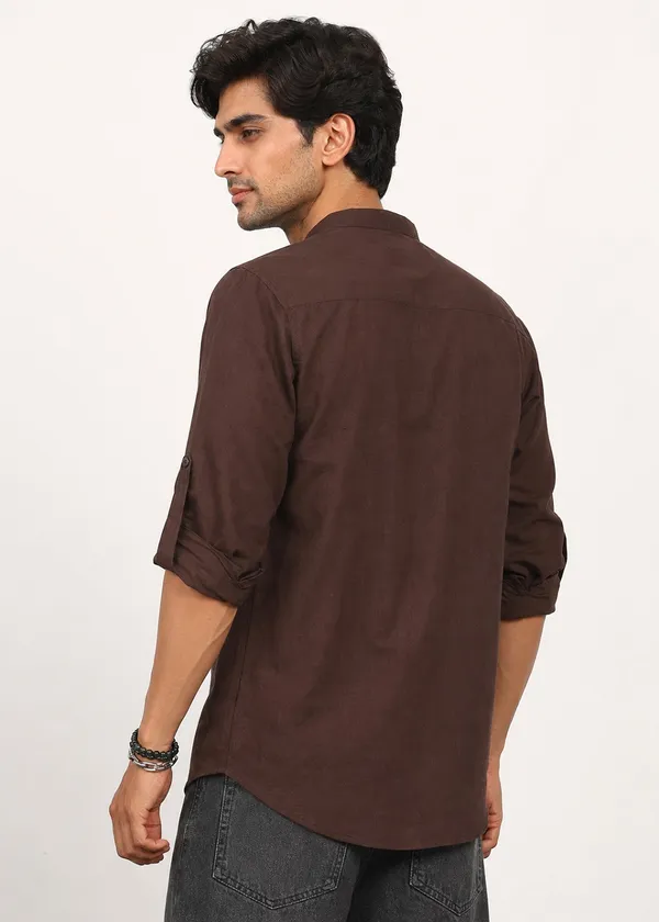 Brown___Mandarin_Collar_Short_Kurta_for_Men