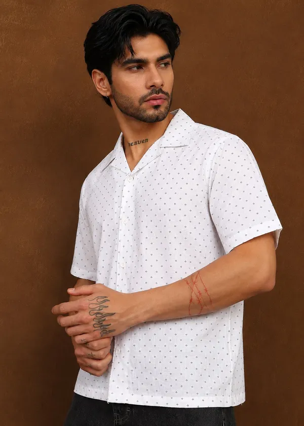 White_Polka_Dot_Short_Sleeve_Casual_Shirt_for_Men