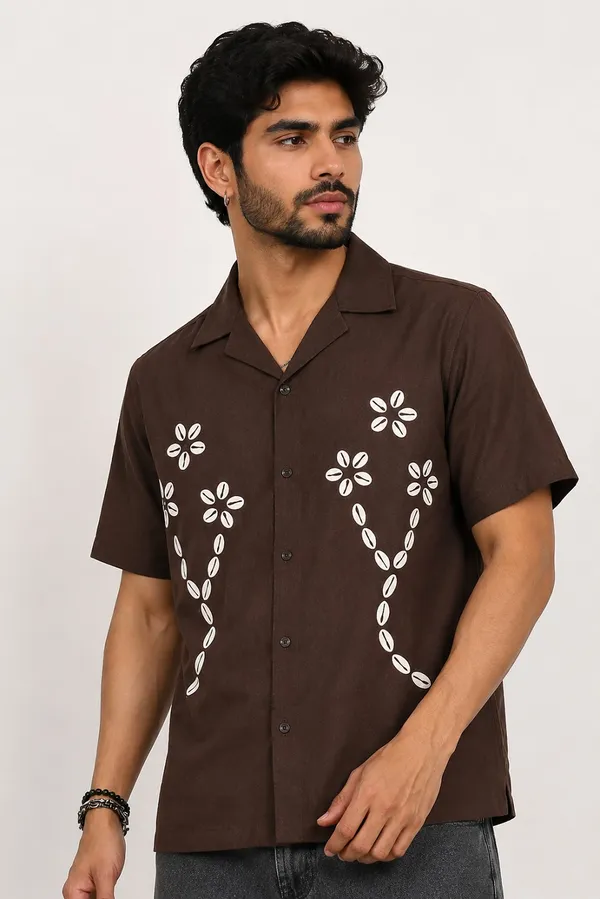 Brown_Floral_printed_Short_Sleeve_Shirt_for_Men