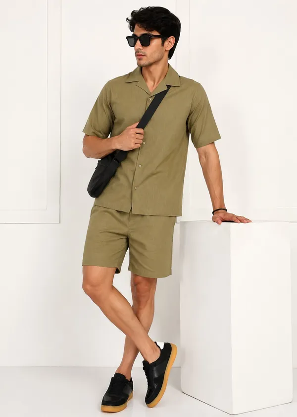 Olive_Green___Short_Sleeve_Shirt_and_Shorts_Set_for_Men