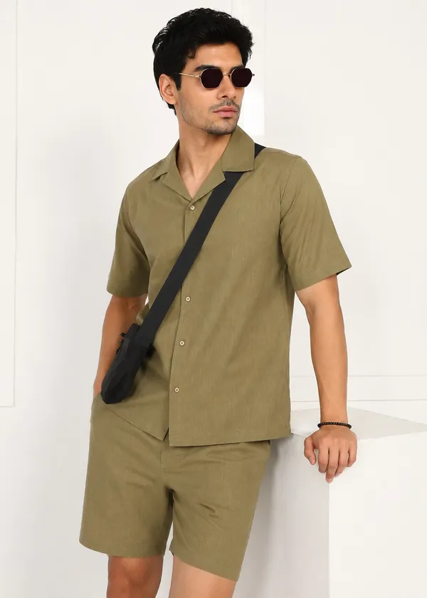 Olive_Green___Short_Sleeve_Shirt_and_Shorts_Set_for_Men