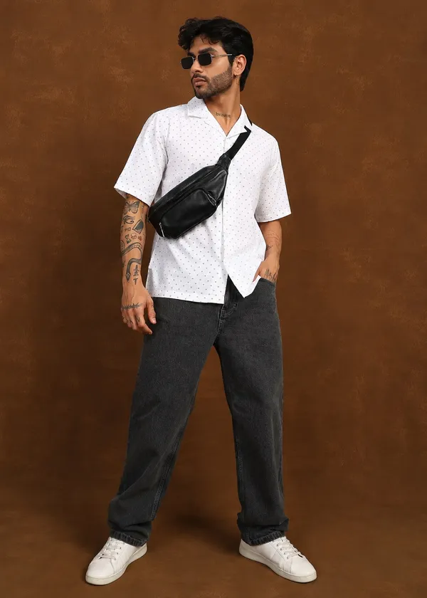 White_Polka_Dot_Short_Sleeve_Casual_Shirt_for_Men