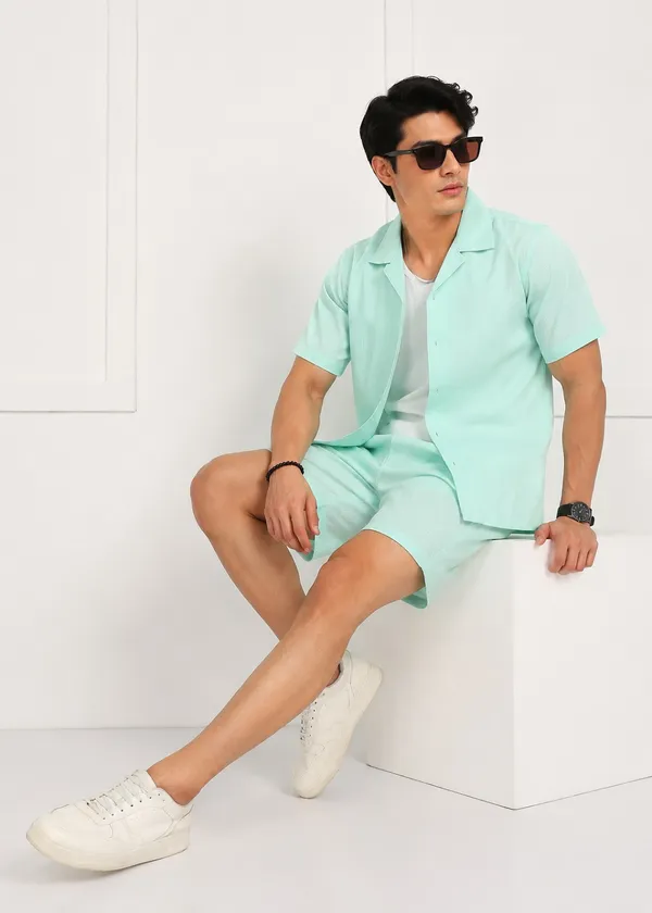 Mint_Green_Linen_Shirt_And_Shorts_Co-Ord_Set_For_Men
