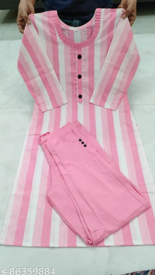 Pink_Khadi_Cotton_Striped_Straight_Kurta_Pant_Set_For_Women