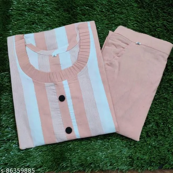 Peach_Khadi_Cotton_Striped_Straight_Kurta_Pant_Set_For_Women