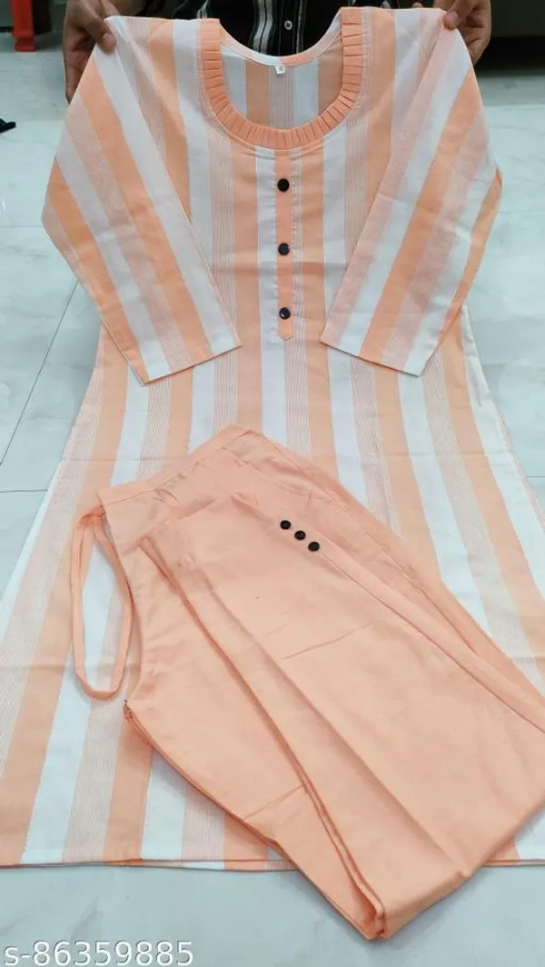 Peach_Khadi_Cotton_Striped_Straight_Kurta_Pant_Set_For_Women
