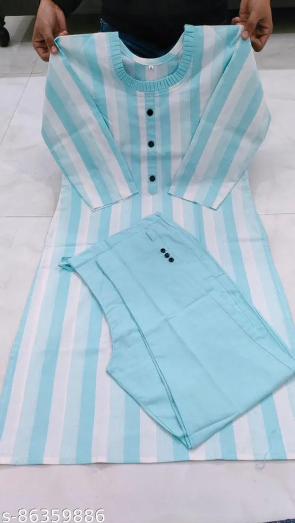 Blue_Cotton_Blend_Straight_Kurta_Pant_Set_For_Women