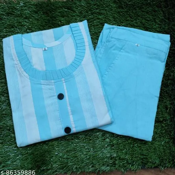 Blue_Cotton_Blend_Straight_Kurta_Pant_Set_For_Women