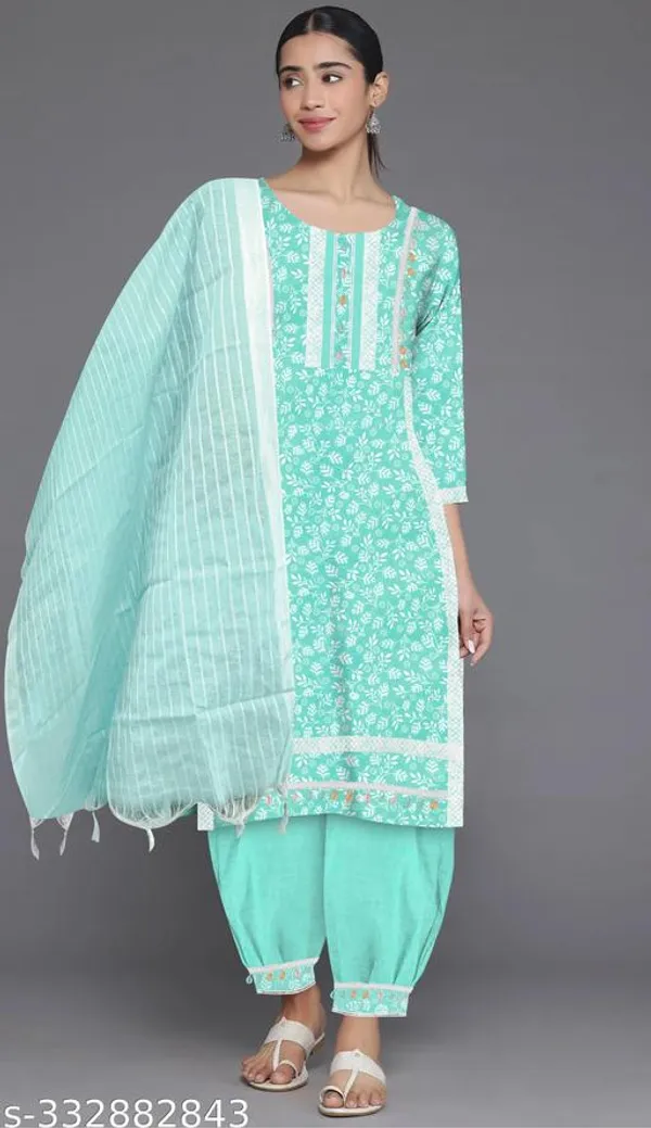 Green_Cotton_Blend_Afghani_Salwar_Kurta_Set_For_Women