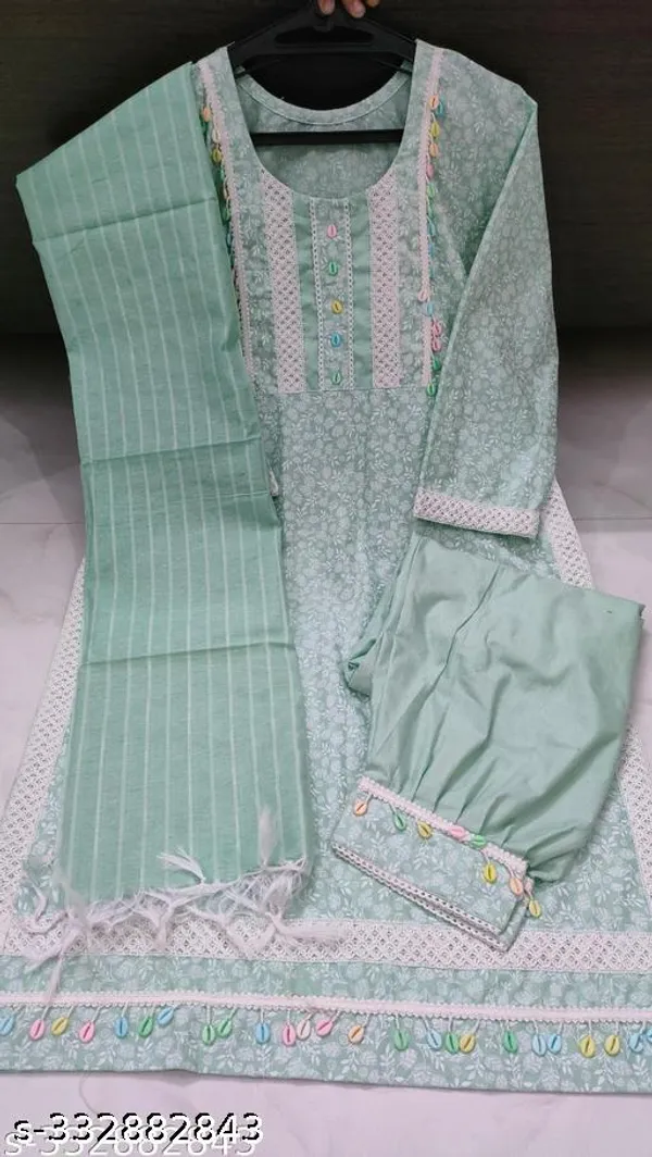 Green_Cotton_Blend_Afghani_Salwar_Kurta_Set_For_Women