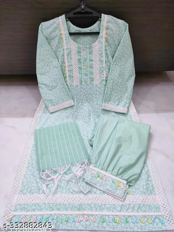 Green_Cotton_Blend_Afghani_Salwar_Kurta_Set_For_Women