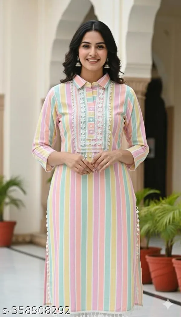 MulticolorCotton_Blend_Stripe_A-Line_Afghani_Salwar_Kurta_Set_For_Women