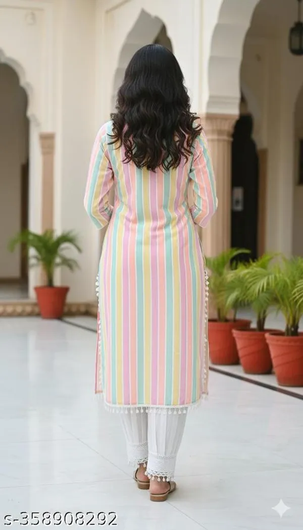 MulticolorCotton_Blend_Stripe_A-Line_Afghani_Salwar_Kurta_Set_For_Women