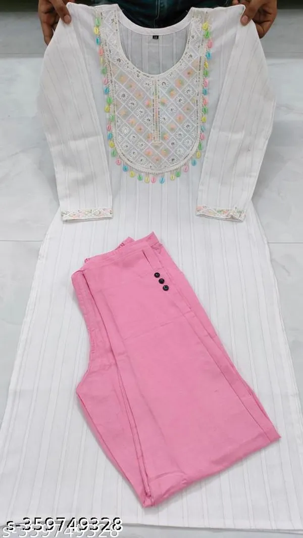 White_And_Pink_Cotton_Blend_Kurta_Set_Combo_For_Women_Pack_Of_2