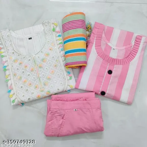 White_And_Pink_Cotton_Blend_Kurta_Set_Combo_For_Women_Pack_Of_2