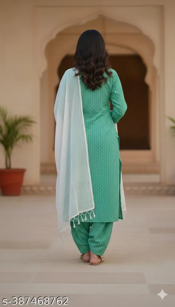 Green_Cotton_Afghani_Salwar_Kurta_Dupatta_Set_For_Women