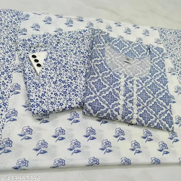Blue_Cotton_Printed_Kurta_Trouser_Dupatta_Set_For_Women