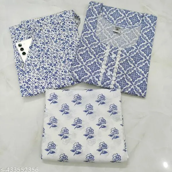 Blue_Cotton_Printed_Kurta_Trouser_Dupatta_Set_For_Women