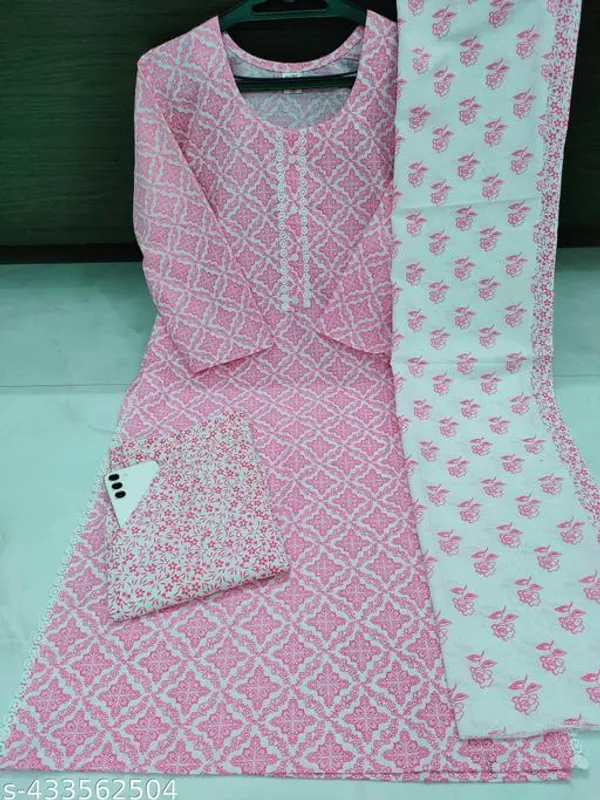 Pink_Cotton_Floral_Printed_Straight_Kurta_Trouser_Dupatta_Set_For_Women