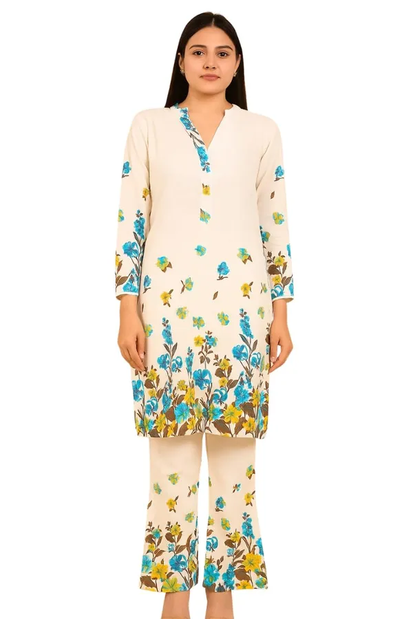 White_Cotton_Floral_Printed_Kurta_Palazzo_Set_For_Women