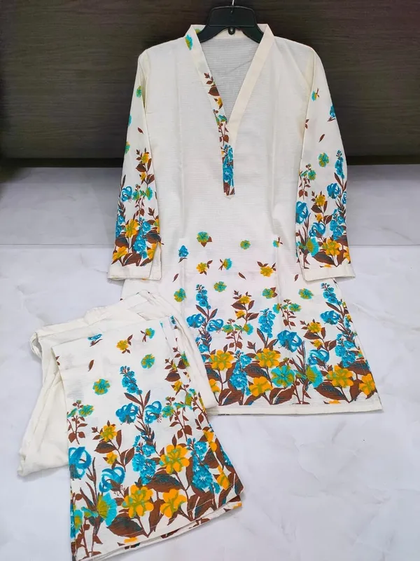 White_Cotton_Floral_Printed_Kurta_Palazzo_Set_For_Women