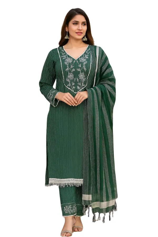 Green_Cotton_Blend_Straight_Fit_Embroidered_Kurta_Set_For_Women