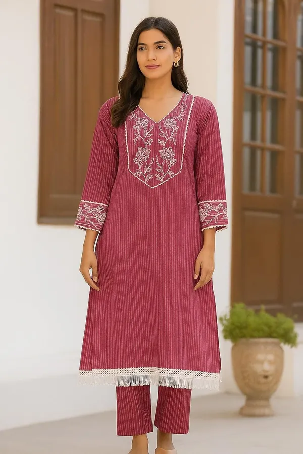 Red_Cotton_Blend_Straight_Fit_Embroidered_Kurta_Set_For_Women