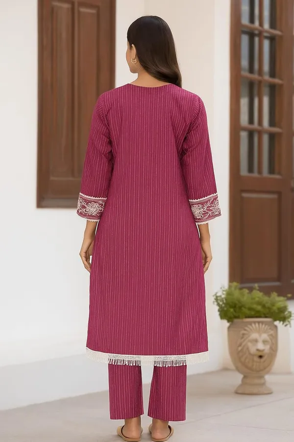 Red_Cotton_Blend_Straight_Fit_Embroidered_Kurta_Set_For_Women