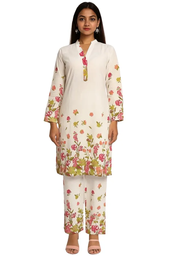 White_Cotton_Floral_Printed_Kurta_Palazzo_Set_For_Women