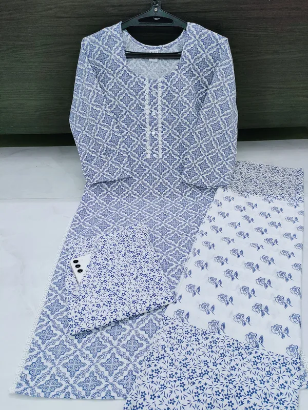 Blue_Pink_Green_Cotton_Blend_Kurti_Pant_Dupatta_Set_For_Women
