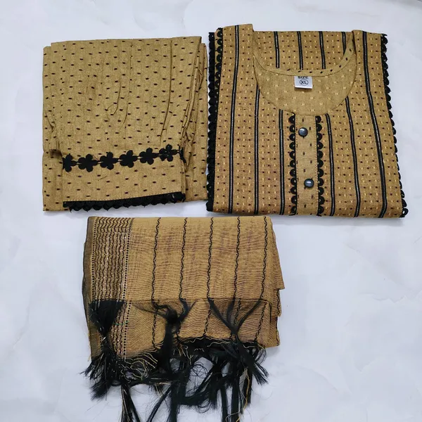 Yellow_Black_Blue_Cotton_Self_Design_Kurta_Salwar_Dupatta_Set_For_Women