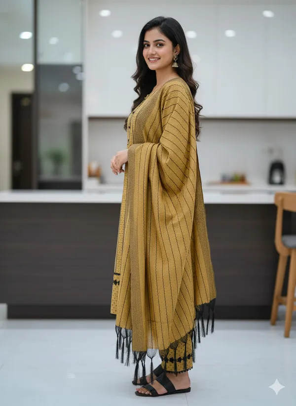 Yellow_Black_Blue_Cotton_Self_Design_Kurta_Salwar_Dupatta_Set_For_Women