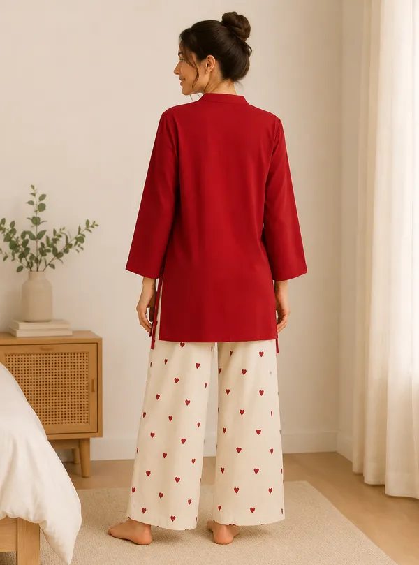 Red_Rayon_A-Line_Solid_Kurta_With_Bottomwear_Set_For_Women