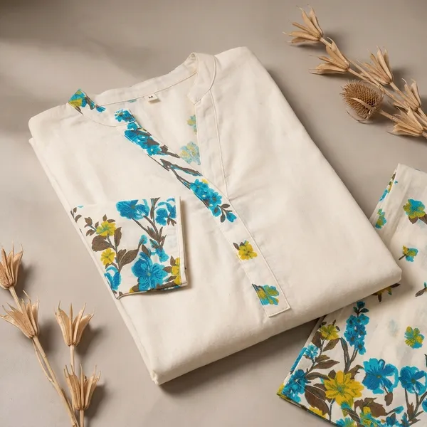 White_Cotton_Floral_Printed_Kurta_Palazzo_Set_For_Women