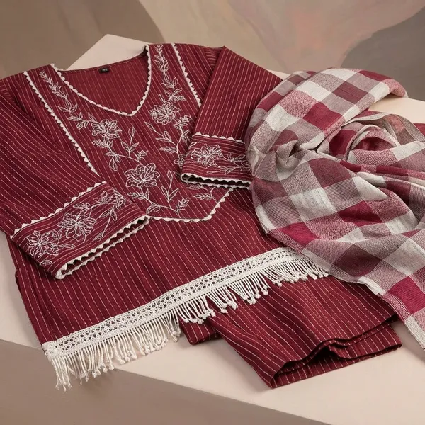 Maroon_Cotton_Blend_Straight_Fit_Embroidered_Kurta_Set_For_Women