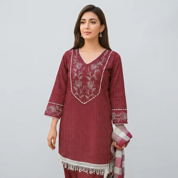 Maroon_Cotton_Blend_Straight_Fit_Embroidered_Kurta_Set_For_Women