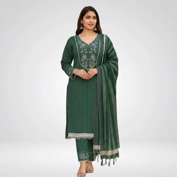 Green_Cotton_Blend_Straight_Fit_Embroidered_Kurta_Set_For_Women