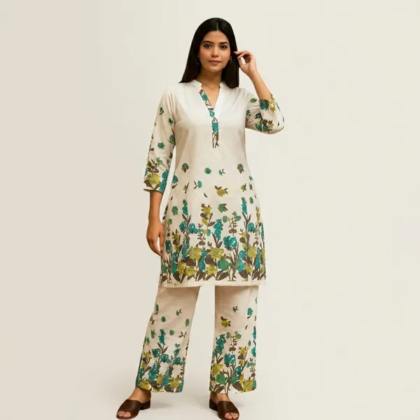 Green_Cotton_Floral_Printed_Kurta_Palazzo_Set_For_Women