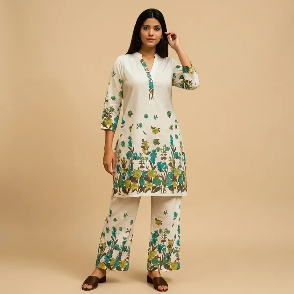 Green_Cotton_Floral_Printed_Kurta_Palazzo_Set_For_Women