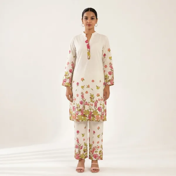 White_Cotton_Floral_Printed_Kurta_Palazzo_Set_For_Women