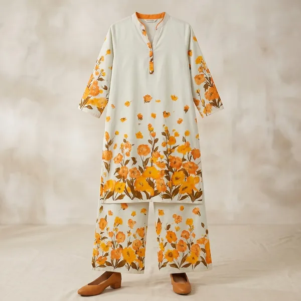Orange_Cotton_Floral_Printed_Kurta_Palazzo_Set_For_Women