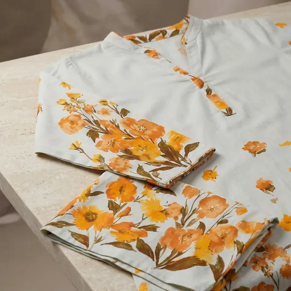 Orange_Cotton_Floral_Printed_Kurta_Palazzo_Set_For_Women