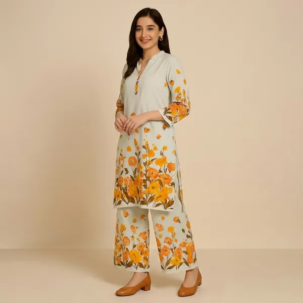 Orange_Cotton_Floral_Printed_Kurta_Palazzo_Set_For_Women