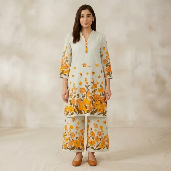 Orange_Cotton_Floral_Printed_Kurta_Palazzo_Set_For_Women