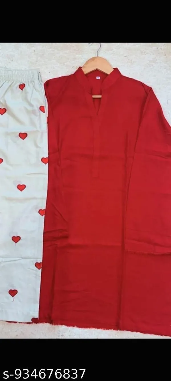 Red_Rayon_A-Line_Solid_Kurta_With_Bottomwear_Set_For_Women