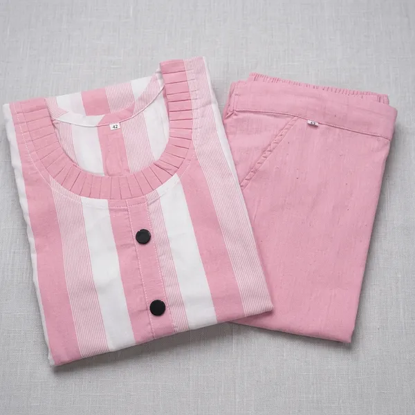 Pink_Khadi_Cotton_Striped_Straight_Kurta_Pant_Set_For_Women