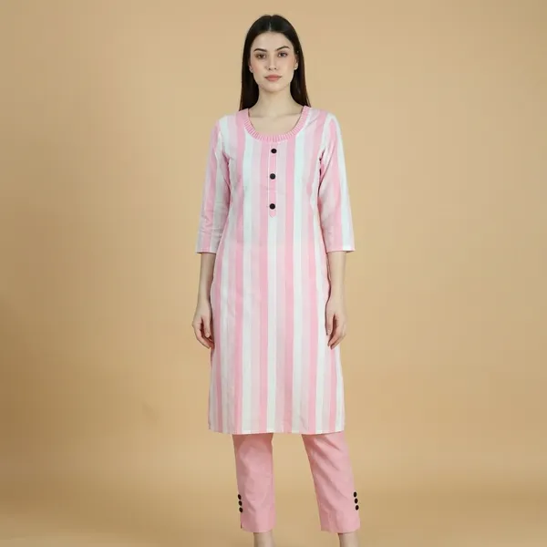 Pink_Khadi_Cotton_Striped_Straight_Kurta_Pant_Set_For_Women